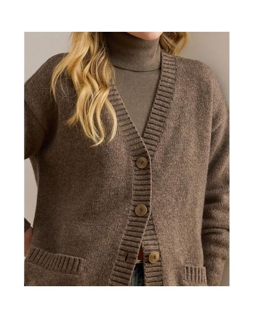 Cardigan in misto lana con scollo a V di Ralph Lauren in Brown