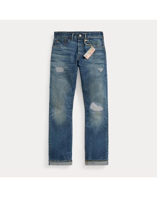 RRL Blue Slim Boot Sutton Repaired Selvedge Jean for men