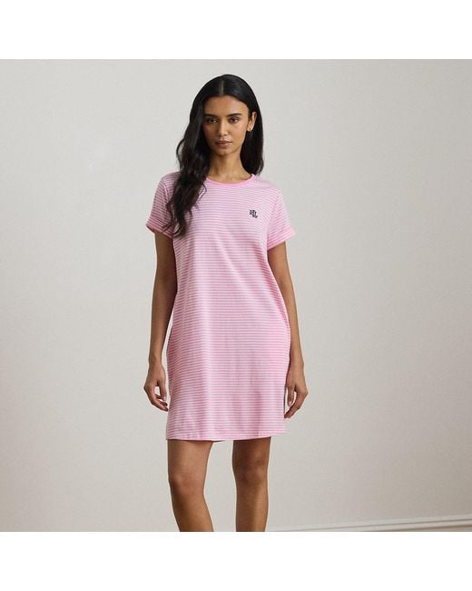 Ralph Lauren Pink Striped Cotton-Blend Jersey Sleep Tee