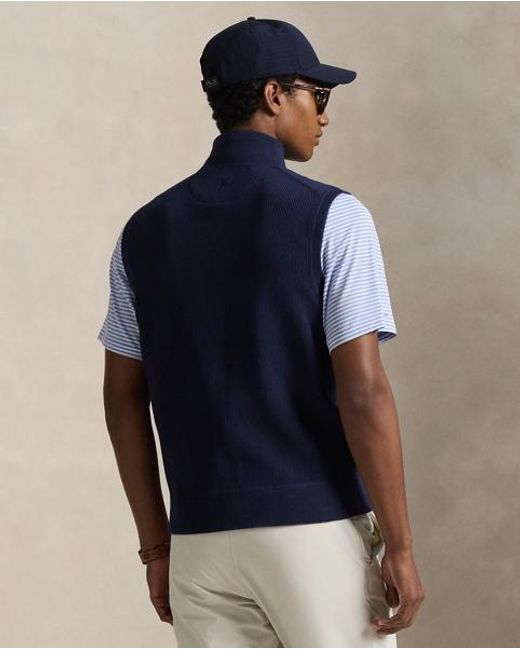 Ralph Lauren Blue Performance Full-Zip Sleeveless Jumper for men