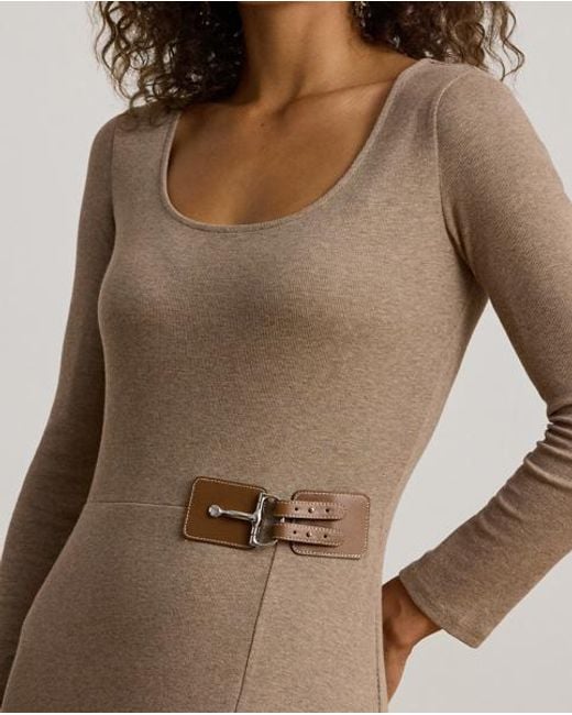 buckle trim rib knit midi dress Ralph Lauren Buckle-Trim Rib-Knit in Brown Collection_Nova