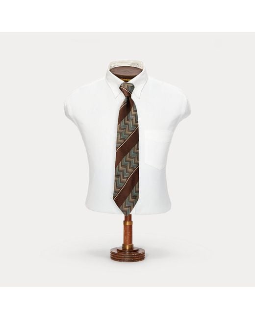 RRL White Handmade Chevron-Stripe Silk Tie for men