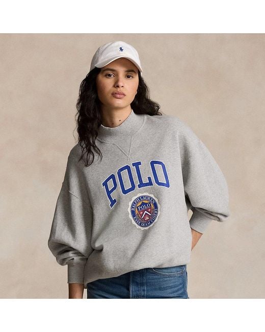 Ralph Lauren Gray Logo Crest Lightweight Fleece Mockneck