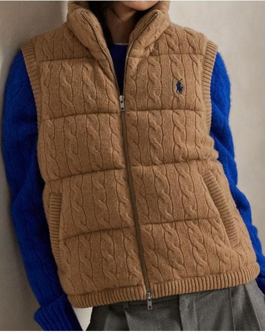 Polo Ralph Lauren Wol-Kasjmier Bodywarmer Met Kabelbreisel in het Brown