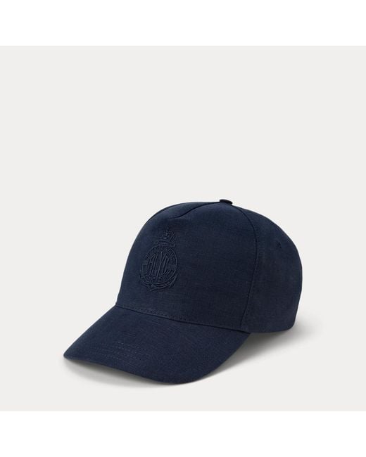 Ralph Lauren Blue Silk-Linen Monogram Ball Cap for men