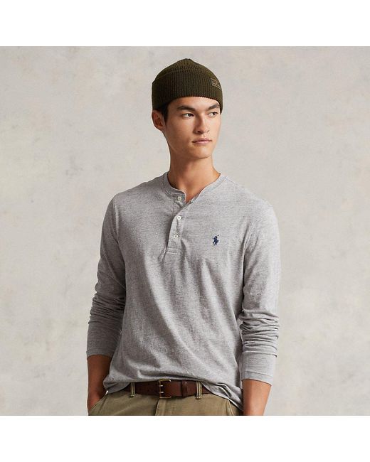 Polo Ralph Lauren Slub Jersey Henley Shirt in Gray for Men | Lyst