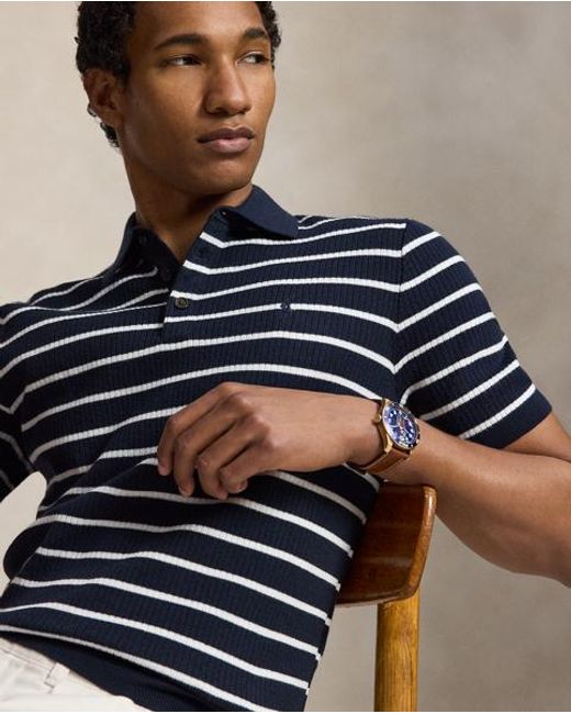 Polo Ralph Lauren Blue Striped Cotton Polo-Collar Jumper for men