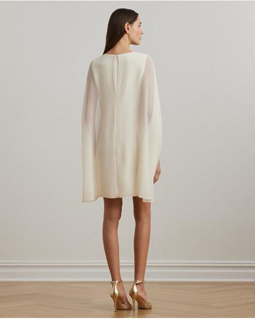Ralph Lauren White Cape Georgette Cocktail Dress