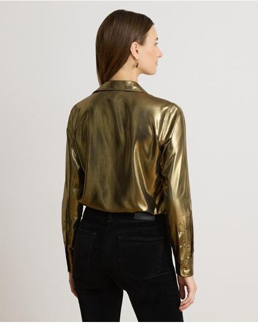 Ralph Lauren Green Classic Fit Metallic Chiffon Shirt