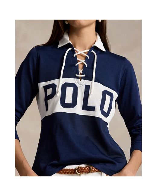 Polo Ralph Lauren Blue Langärmliges Poloshirt zum Schnüren