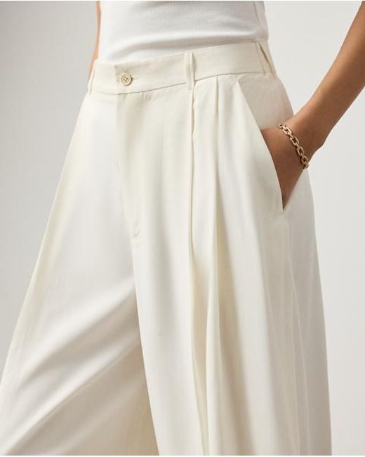 Ralph Lauren White Myrtle Silk Poplin Cropped Pleated Trouser