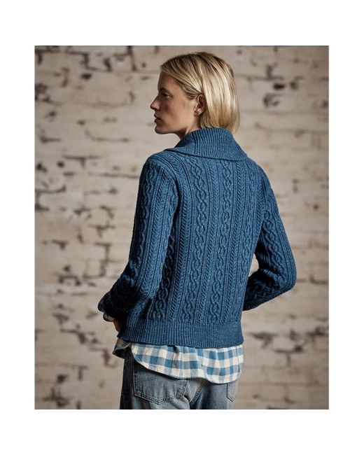 Cardigan a trecce con collo a scialle di RRL in Blue