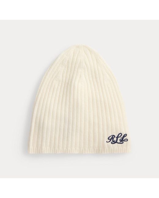 Berretto a coste in cashmere con logo di Ralph Lauren in Natural