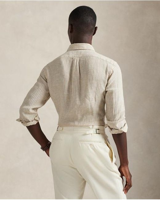 Polo Ralph Lauren Natural Custom Fit Striped Linen Shirt for men