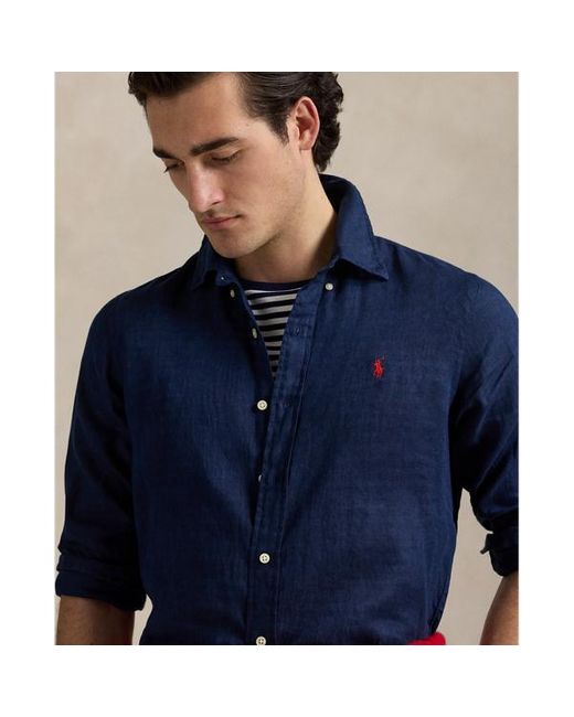 Camicia in lino Custom-Fit di Polo Ralph Lauren in Green da Uomo