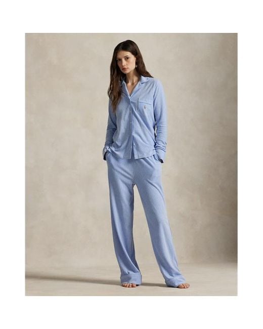 Pigiama in maglia Oxford a righe di Polo Ralph Lauren in Blue