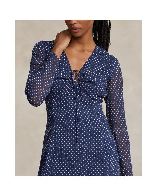 Ralph Lauren Blue Geblümtes Kleid aus Knittergeorgette