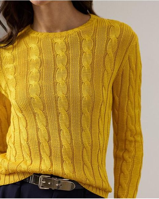 Ralph Lauren Yellow Cable-Knit Silk Crewneck Sweater