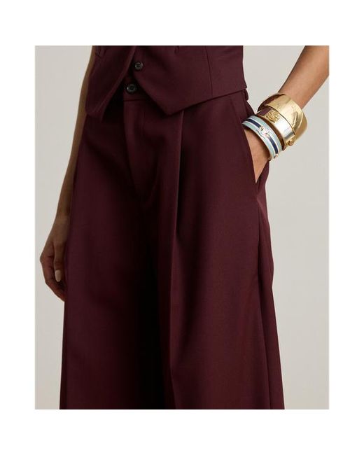 Ralph Lauren Red Wool-Blend Twill Wide-Leg Trousers