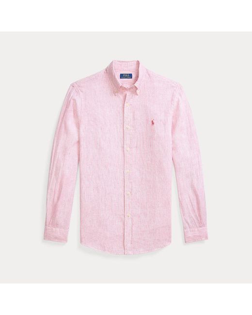 Polo Ralph Lauren Custom Fit Gestreept Linnen Overhemd in het Pink voor heren