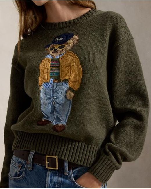 Polo Ralph Lauren Green Polo Bear Cotton Crewneck Jumper