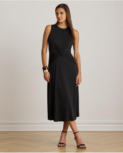 Ralph Lauren Black Twist-Front Sleeveless Jersey Dress