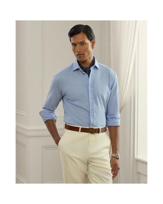 Ralph Lauren Blue Knit Oxford Shirt for men