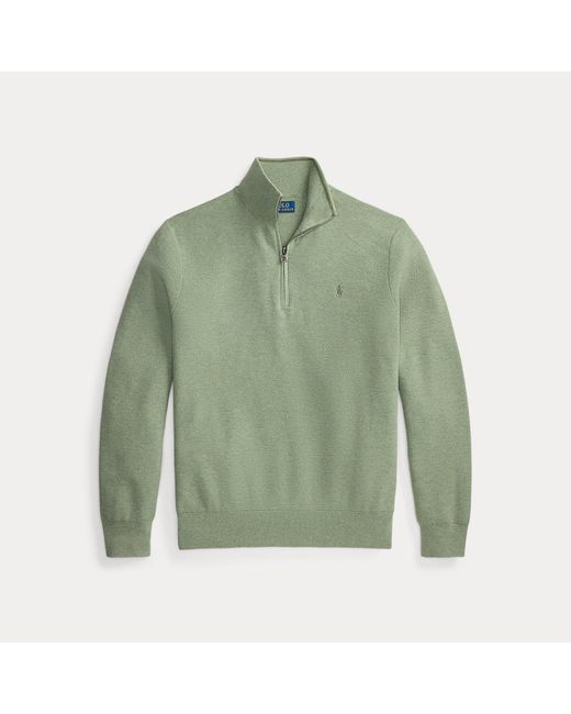 Polo Ralph Lauren Green Mesh-Knit Cotton Quarter-Zip Jumper for men