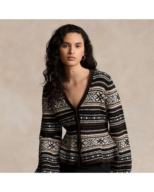Ralph Lauren Black Geo-Stripe Peplum Cardigan