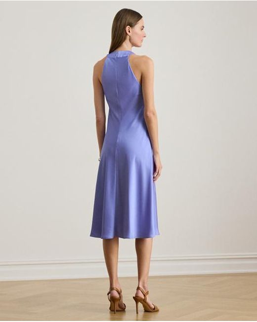 Ralph Lauren Blue Satin Charmeuse Halter Dress