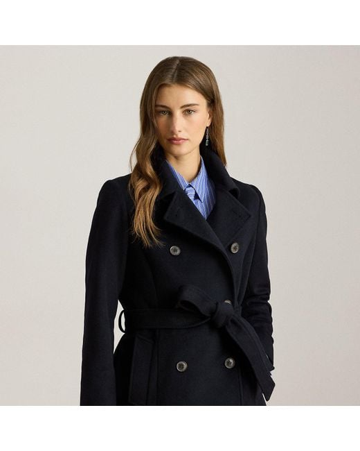 Ralph Lauren Black Zweireihiger Mantel Mit Gürtel