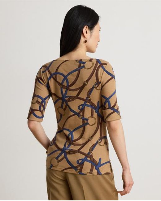 Ralph Lauren Brown Belting-Print Cotton Boatneck T-Shirt