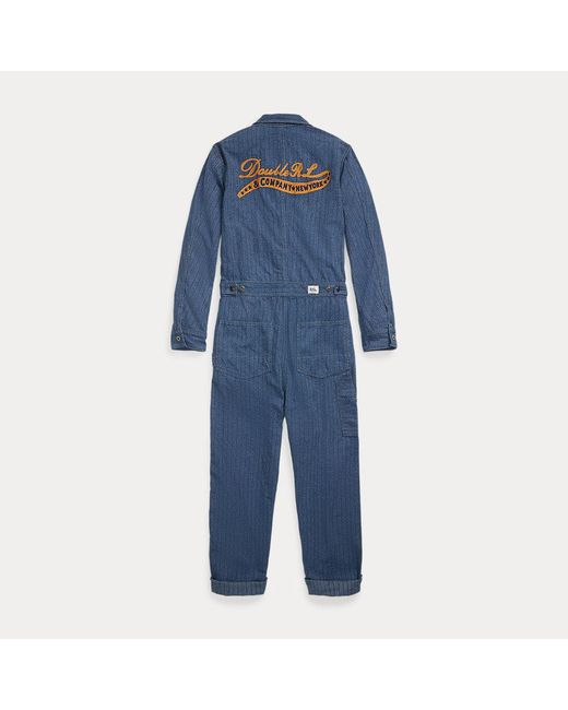 RRL Blue Embroidered Jaspe Twill Coverall for men