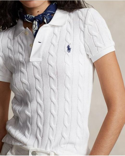 Polo Ralph Lauren White Cable-Knit Polo Shirt