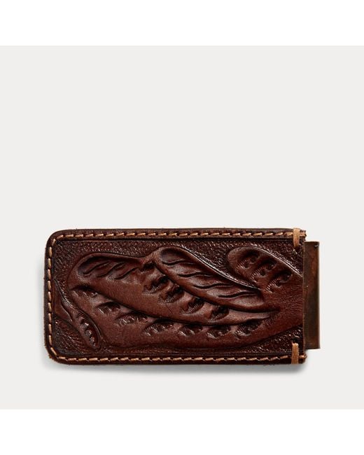 RRL Black Hand-Tooled Leather Money Clip for men