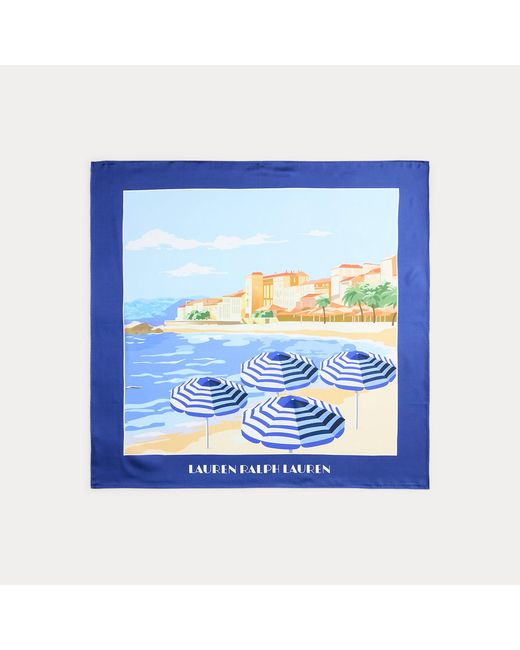 Ralph Lauren Blue Landscape-Motif Silk Square Scarf