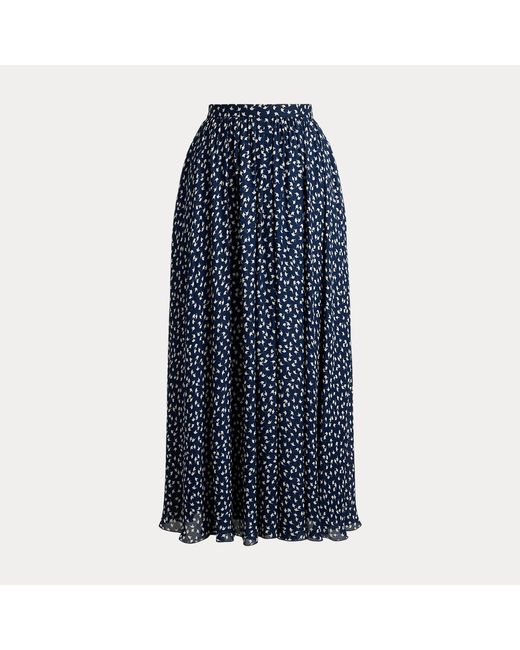 Ralph Lauren Blue Rebekah Geo-Print Georgette Skirt