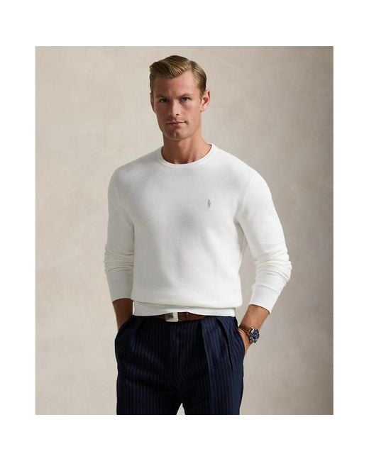 Polo Ralph Lauren Textured Cotton Crewneck Sweater in White for Men Lyst UK