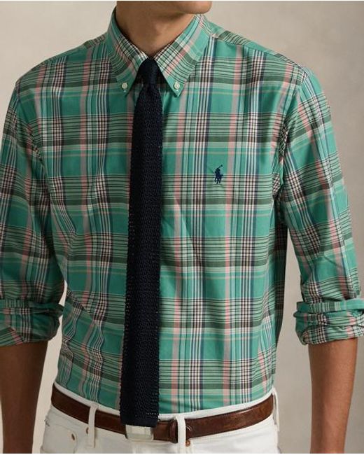 Polo Ralph Lauren Green Custom Fit Plaid Poplin Shirt for men