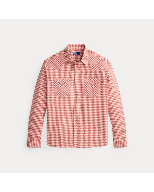 Polo Ralph Lauren Red Classic Fit Checked Western Shirt for men