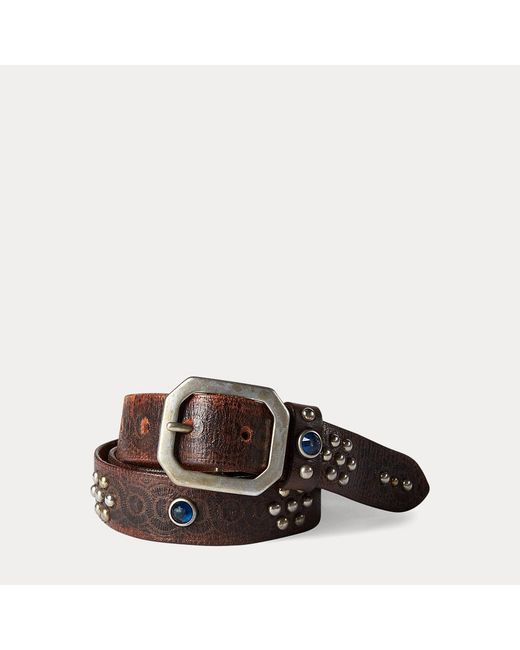 RRL Brown Studded Leather Belt for men