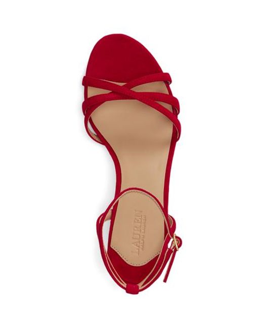 Ralph Lauren Red Kendyl Kitten-Heel Suede Sandal