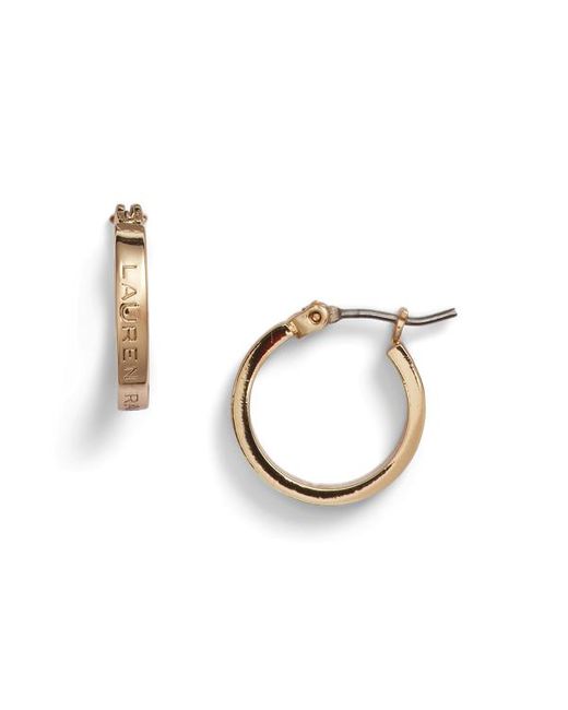 Lauren by Ralph Lauren Metallic Gold-tone Logo Hoop Earrings