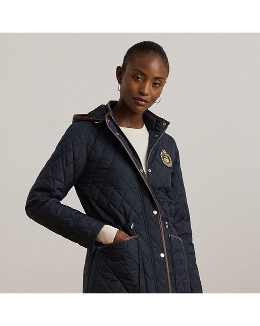 Ralph Lauren Crest-Patch Quilted Hooded Jacket in Blue | Lyst UK