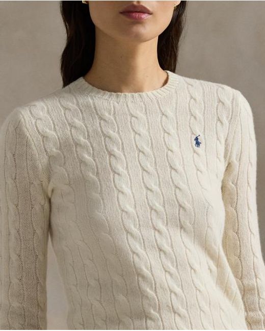 Ralph Lauren Wollen-Kasjmier Kabeltrui in het Natural