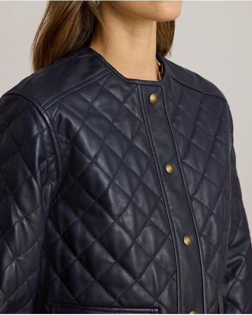 Ralph Lauren Cropped Ruitvormig Lamsleren Jasje in het Black