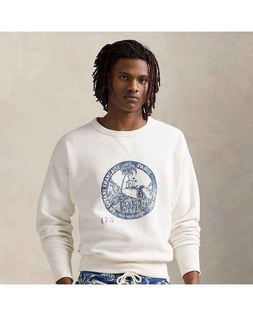 Ralph Lauren White Vintage Fit Fleece Graphic Sweatshirt for men