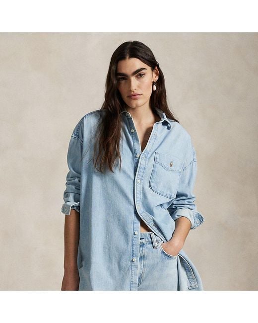 Polo Ralph Lauren Blue Oversize-Fit Hemd Aus Baumwolldenim