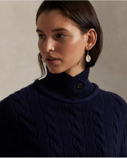 Polo Ralph Lauren Blue Cable-Knit Wool-Cashmere Polo Jumper