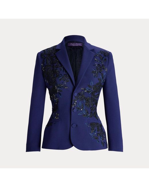 Ralph Lauren Collection Blue Penney Embellished Stretch Wool Jacket